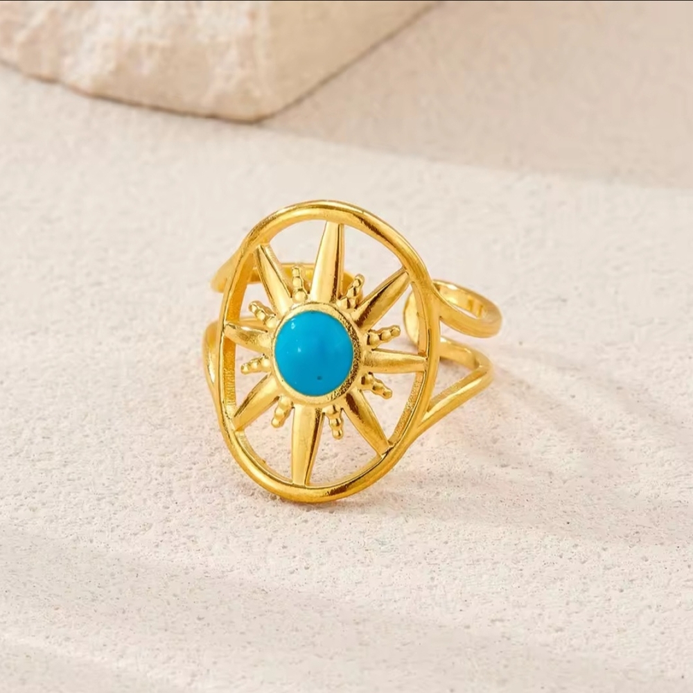Radiant Gold and Turquoise Starburst Ring